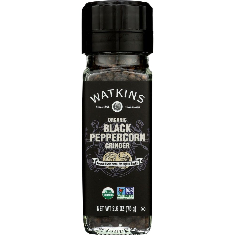 Watkins Organic Black Peppercorn Spice Grinder, 2.6 Ounce -- 3 Per Case