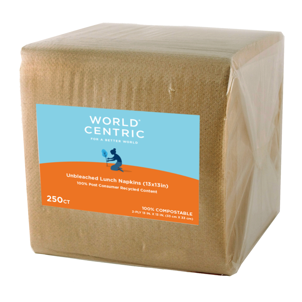 World Centric 2 Ply Compostable Unbleached Lunch Napkin, 13 X 13 Inch -- 4500 Per Case