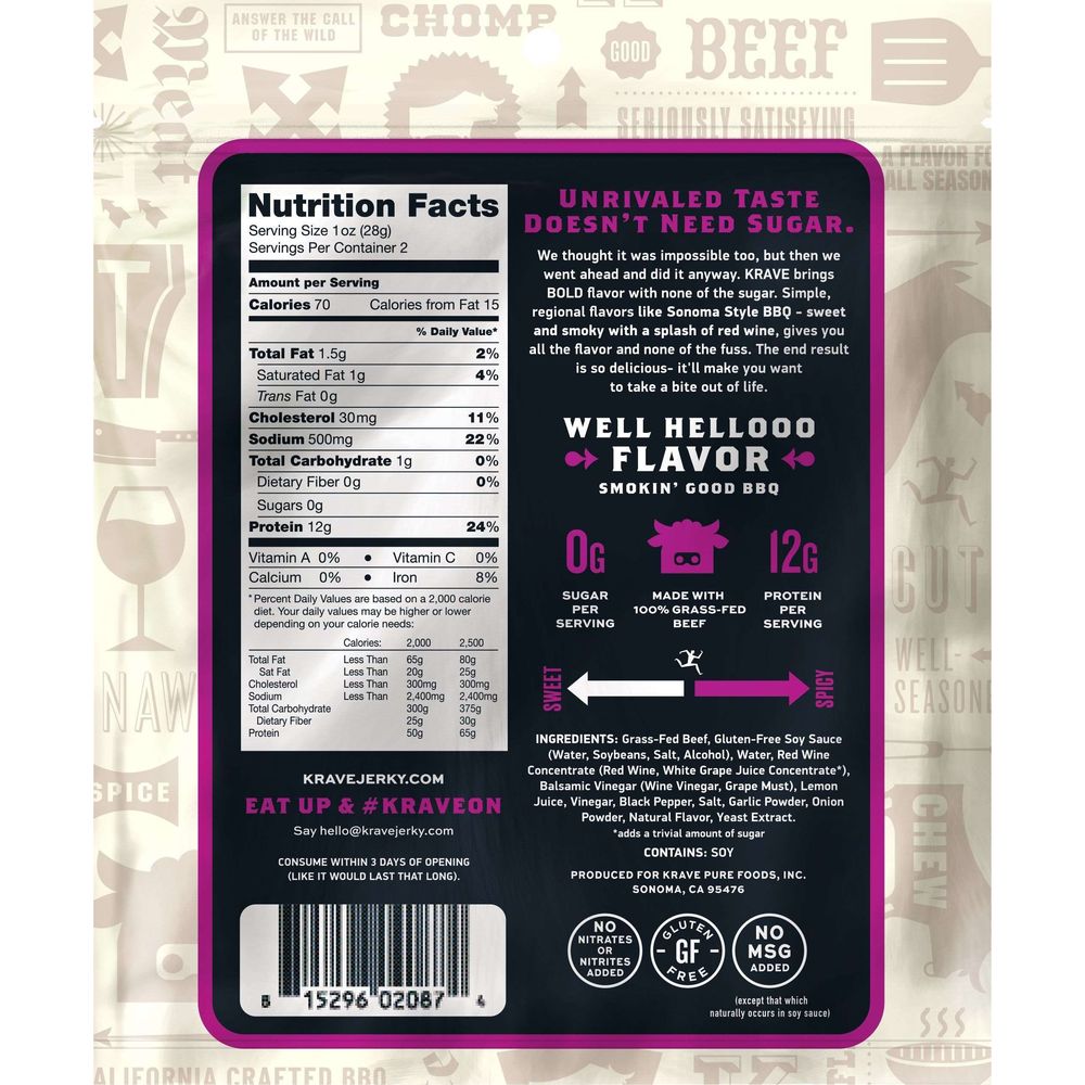 Krave Zero Sugar Sonoma Style Bbq Seasoned Beef Cuts, 2.1 Ounce -- 8 Per Case
