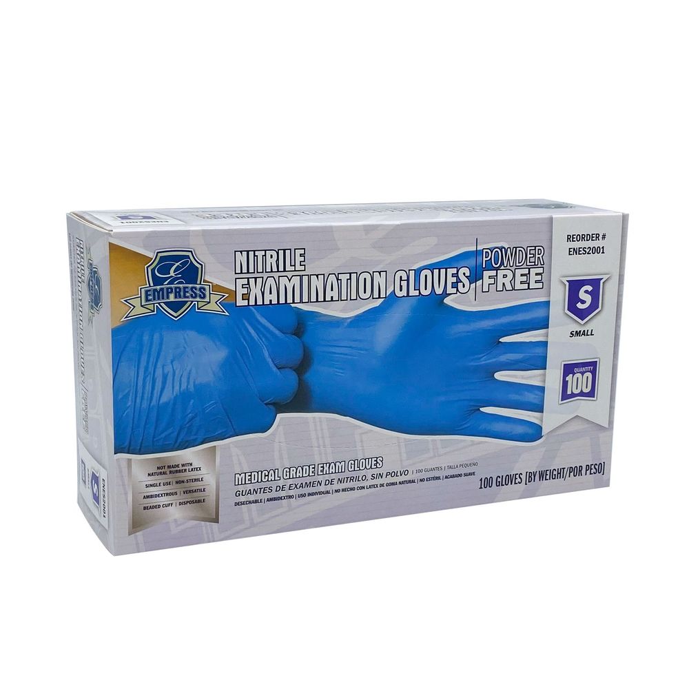Empress Blue Small Exam Grade Powder Free Nitrile Gloves -- 1000 Per Case