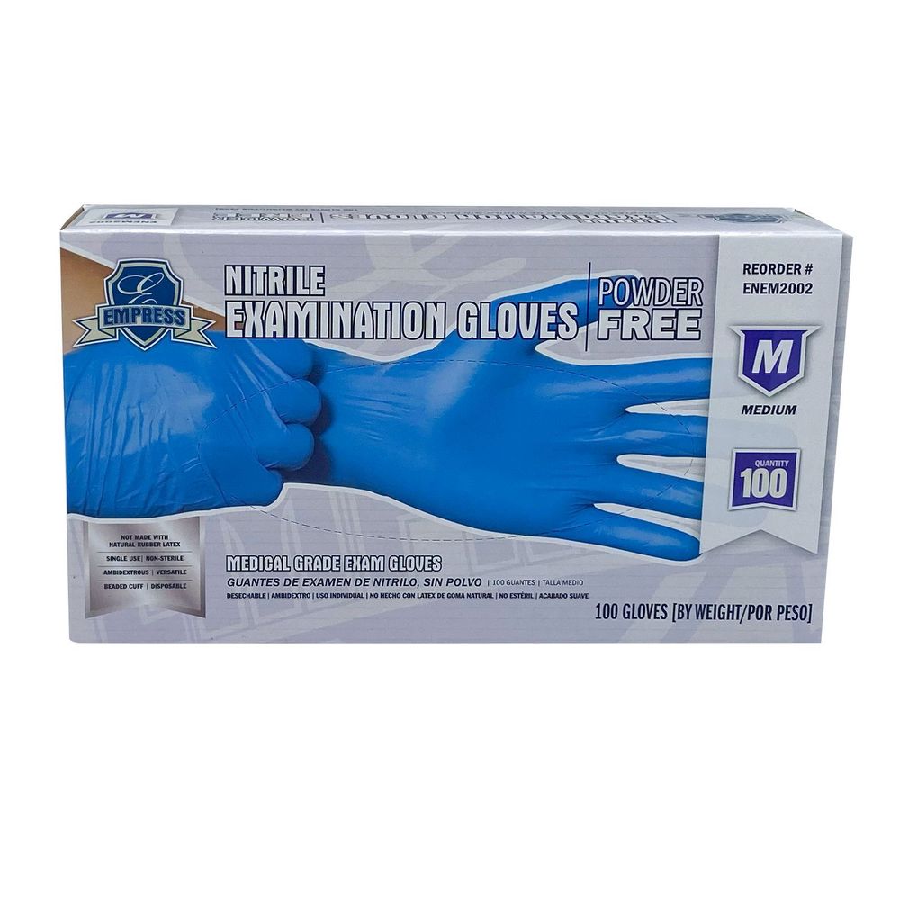 Empress Blue Medium Exam Grade Powder Free Nitrile Gloves -- 1000 Per Case