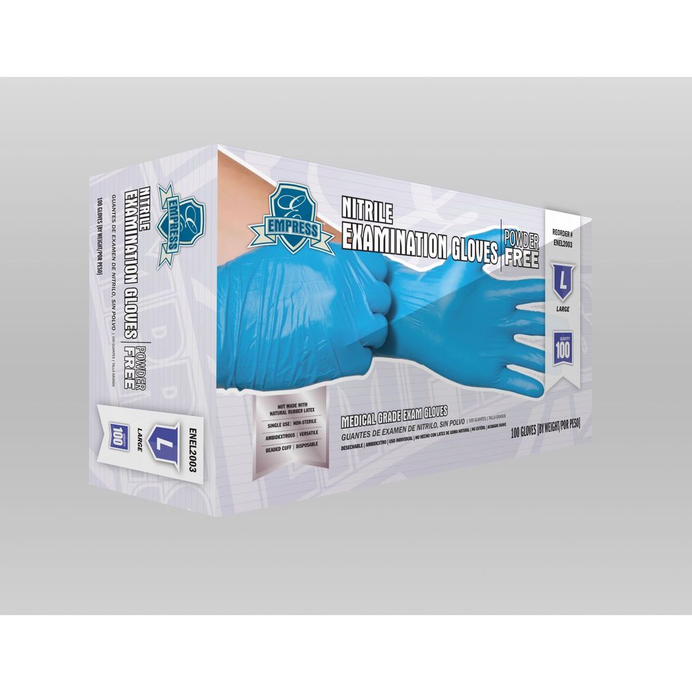 Empress Blue Large Exam Grade Powder Free Nitrile Gloves -- 1000 Per Case
