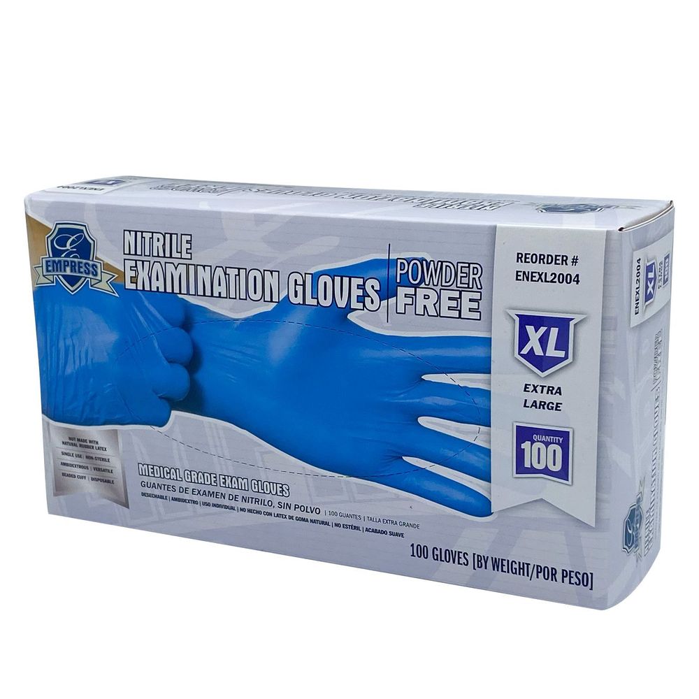 Empress Blue Extra Large Exam Grade Powder Free Nitrile Gloves -- 1000 Per Case