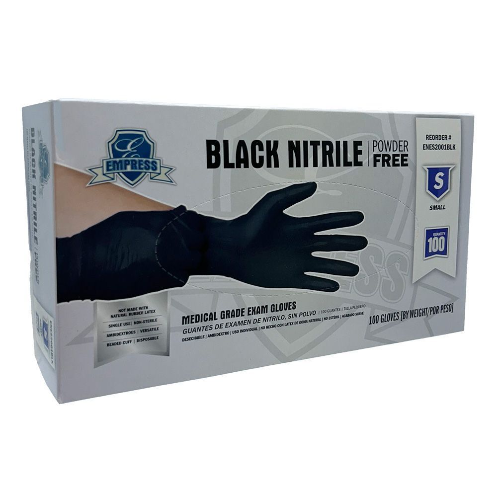 Empress Black Small Exam Grade Powder Free Nitrile Gloves -- 1000 Per Case