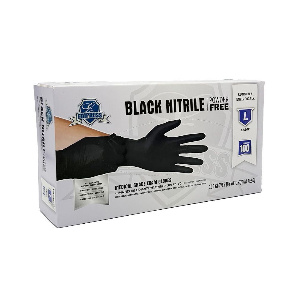 Empress Black Large Exam Grade Powder Free Nitrile Gloves -- 1000 Per Case