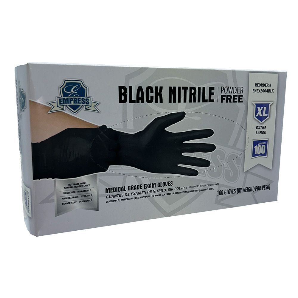 Empress Black Extra Large Exam Grade Powder Free Nitrile Gloves -- 1000 Per Case