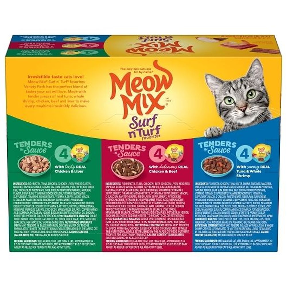 Meow Mix Surf And Turf Tenders In Sauce For Adult Cats - Variety Pack, 33 Ounce -- 4 Per Case