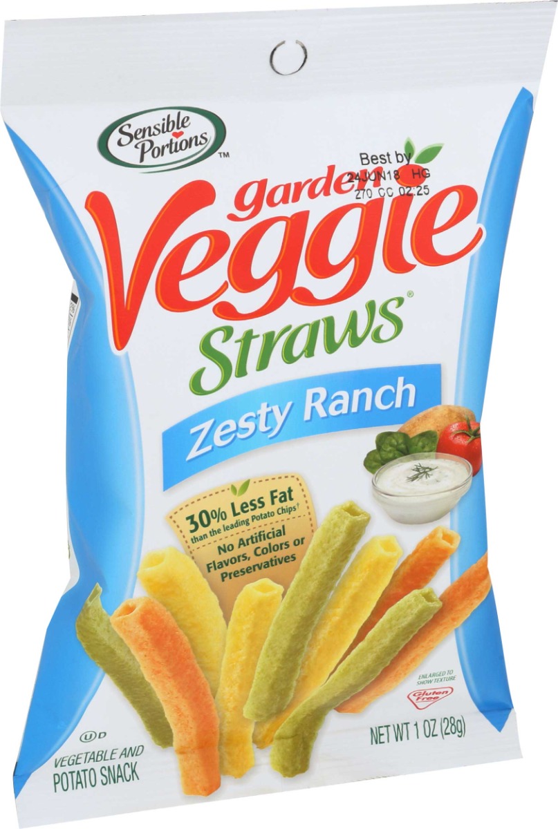 Sensible Portions Garden Zesty Ranch Veggie Straws, 1 Ounce -- 24 per case.