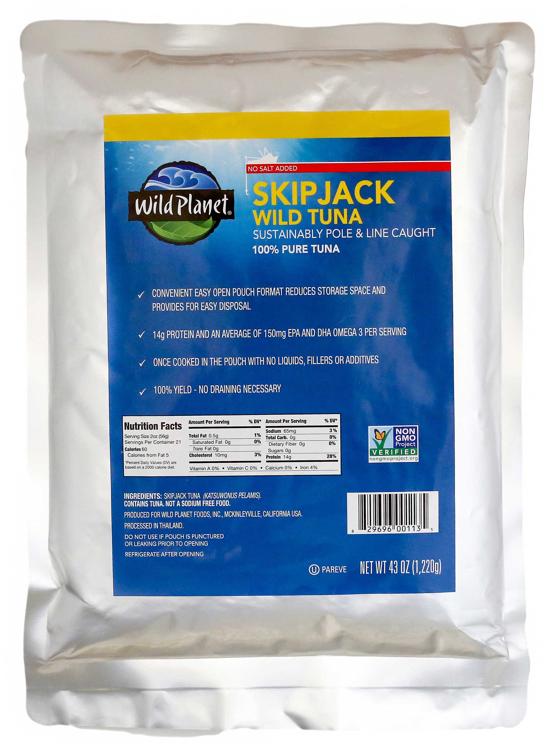 Wild Planet Foods Skipjack No Salt Wild Tuna, 43 Ounce -- 6 Per Case