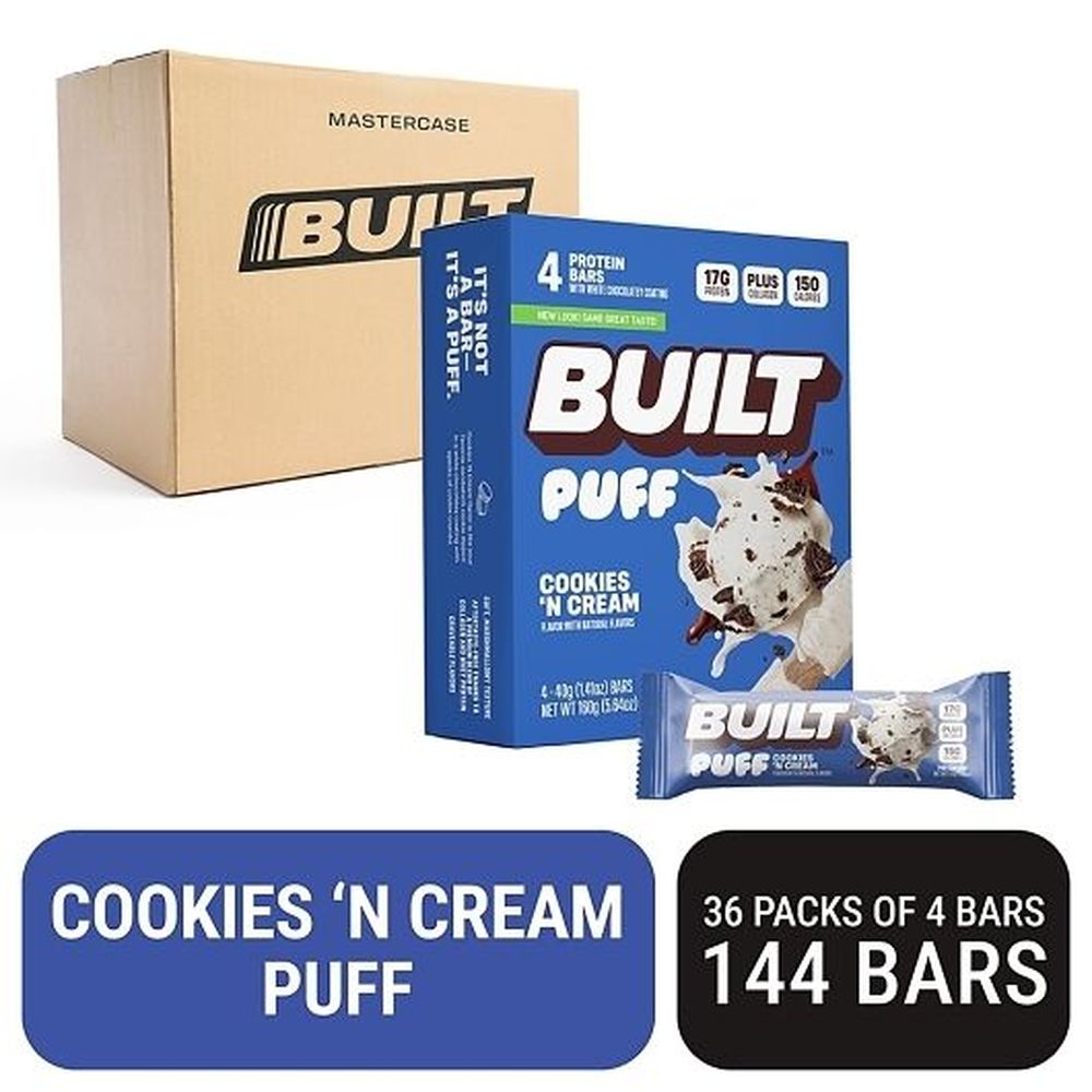 Built Cookies N Cream Puff Protein Bar, 4 count -- 6 per case