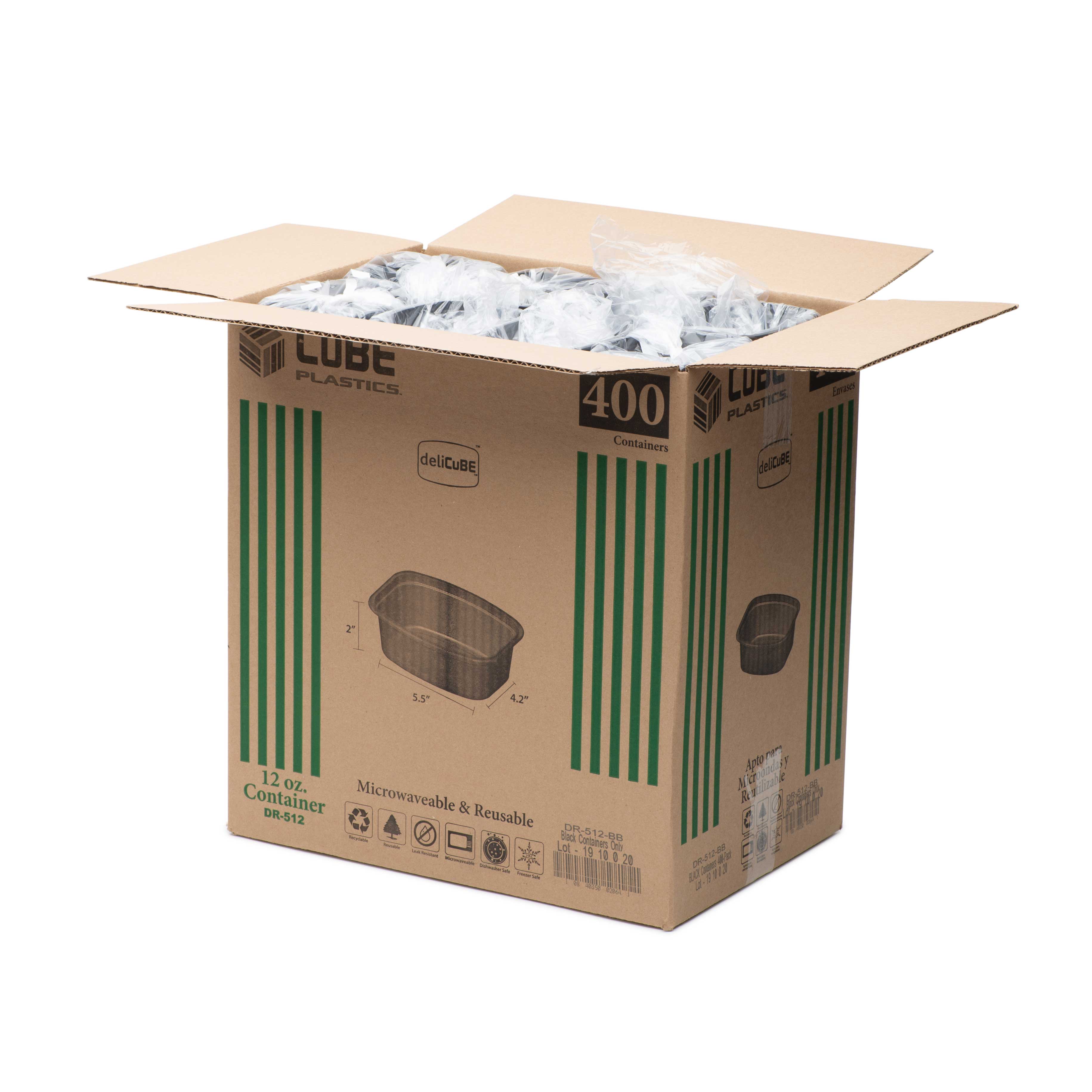 Delicube Rectangular Reusable Plastic Food Container Black Base Only, 12 Ounce -- 400 per case.