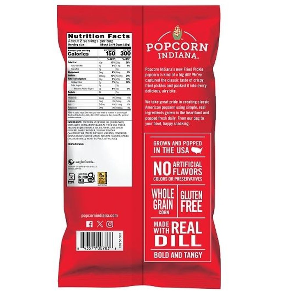 Popcorn Indiana Naturally Flavored Fried Pickle Popcorn, 2 Ounce -- 6 Per Case