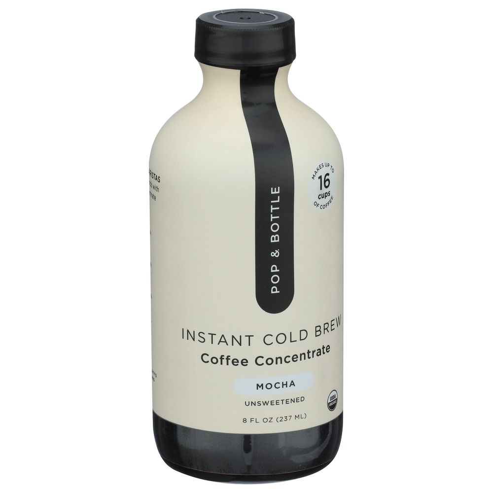 Pop And Bottle Organic Mocha Instant Cold Brew Super Coffee Concentrate, 8 Fluid Ounce -- 6 Per Case
