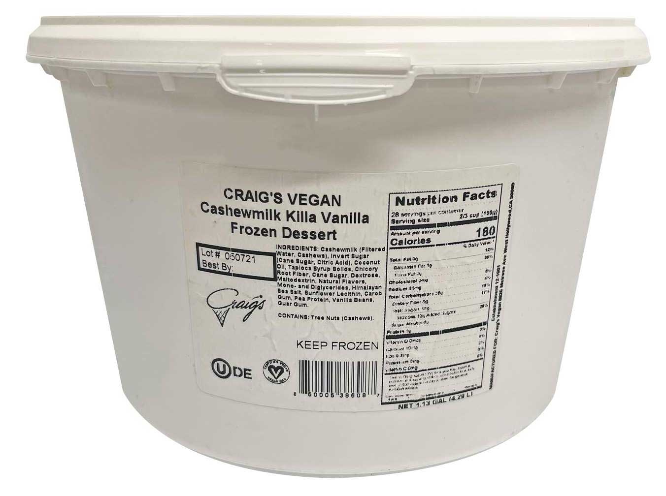 Craig's Vegan Cashewmilk Killa Vanilla Dairy Free Dessert, 145 Ounce -- 2 Per Case