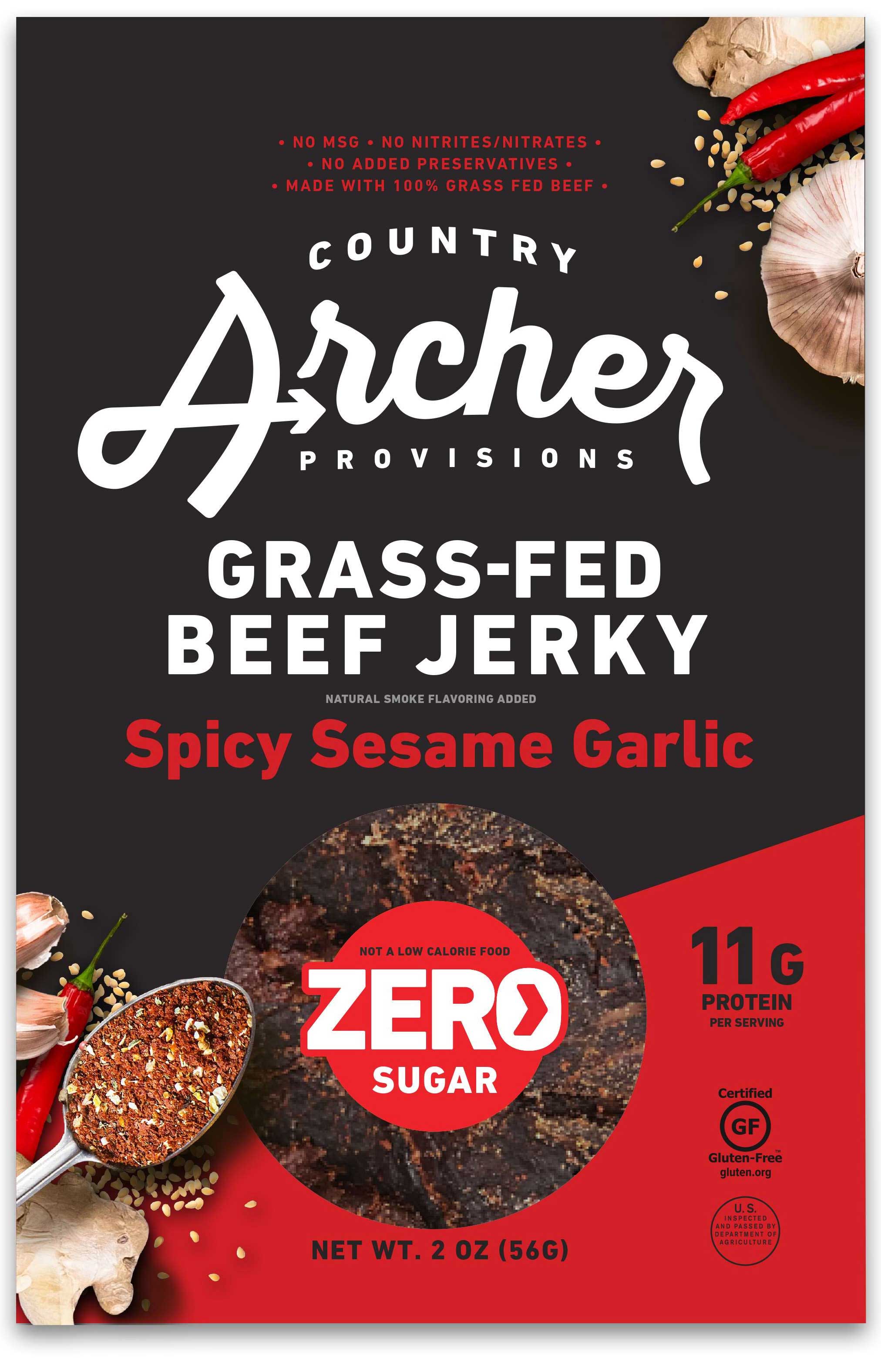 Archer Meat Snacks Zero Sugar Spicy Sesame Garlic Beef Jerky, 2 Ounce -- 12 Per Case