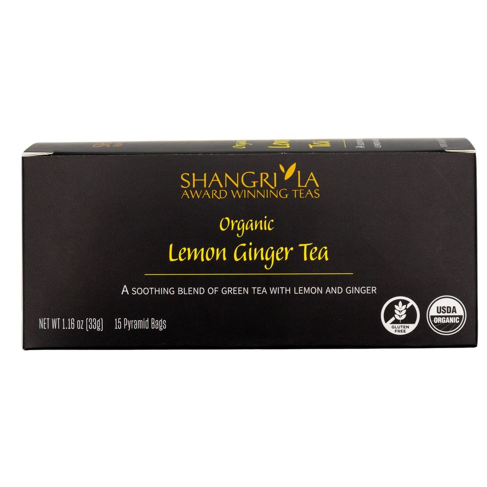 Shangri La Organic Wellness Lemon Ginger Green Tea, 15 Count -- 2 Per Case