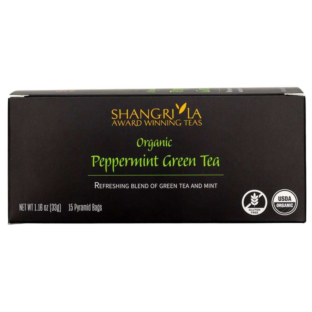 Shangri La Organic Wellness Peppermint Green Tea, 15 Count -- 2 Per Case