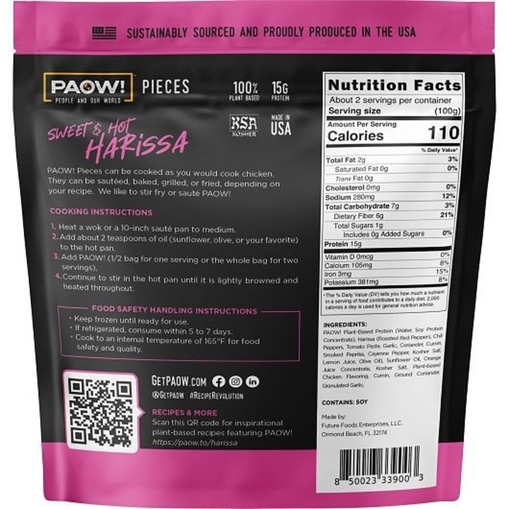 Paow Sweet And Hot Harissa Plant-based Protein Pieces, 8 Ounce -- 6 Per Case