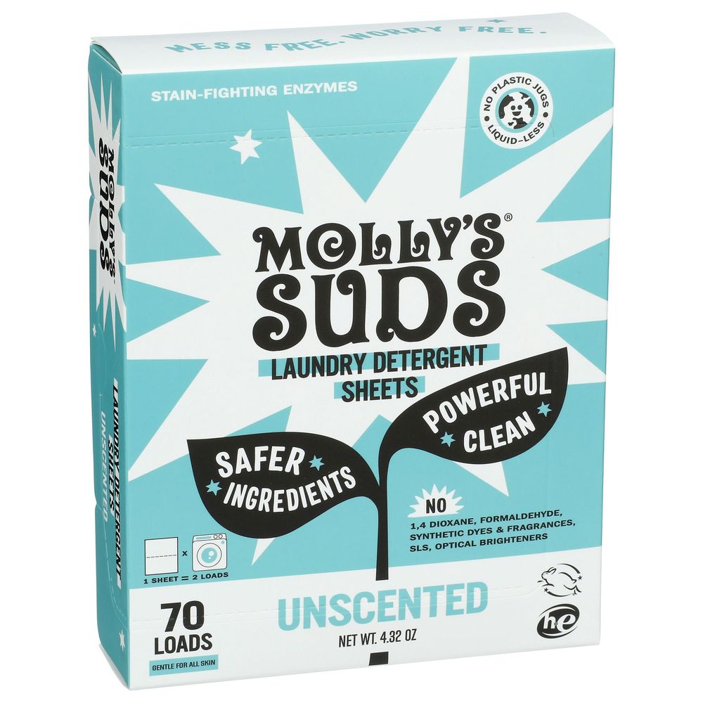 Mollys Suds Unscented Laundry Sheets, 4.32 Ounce -- 6 Per Case