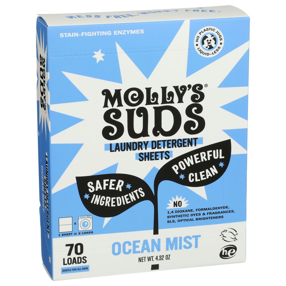 Mollys Suds Ocean Mist Laundry Sheets, 4.32 Ounce -- 6 Per Case