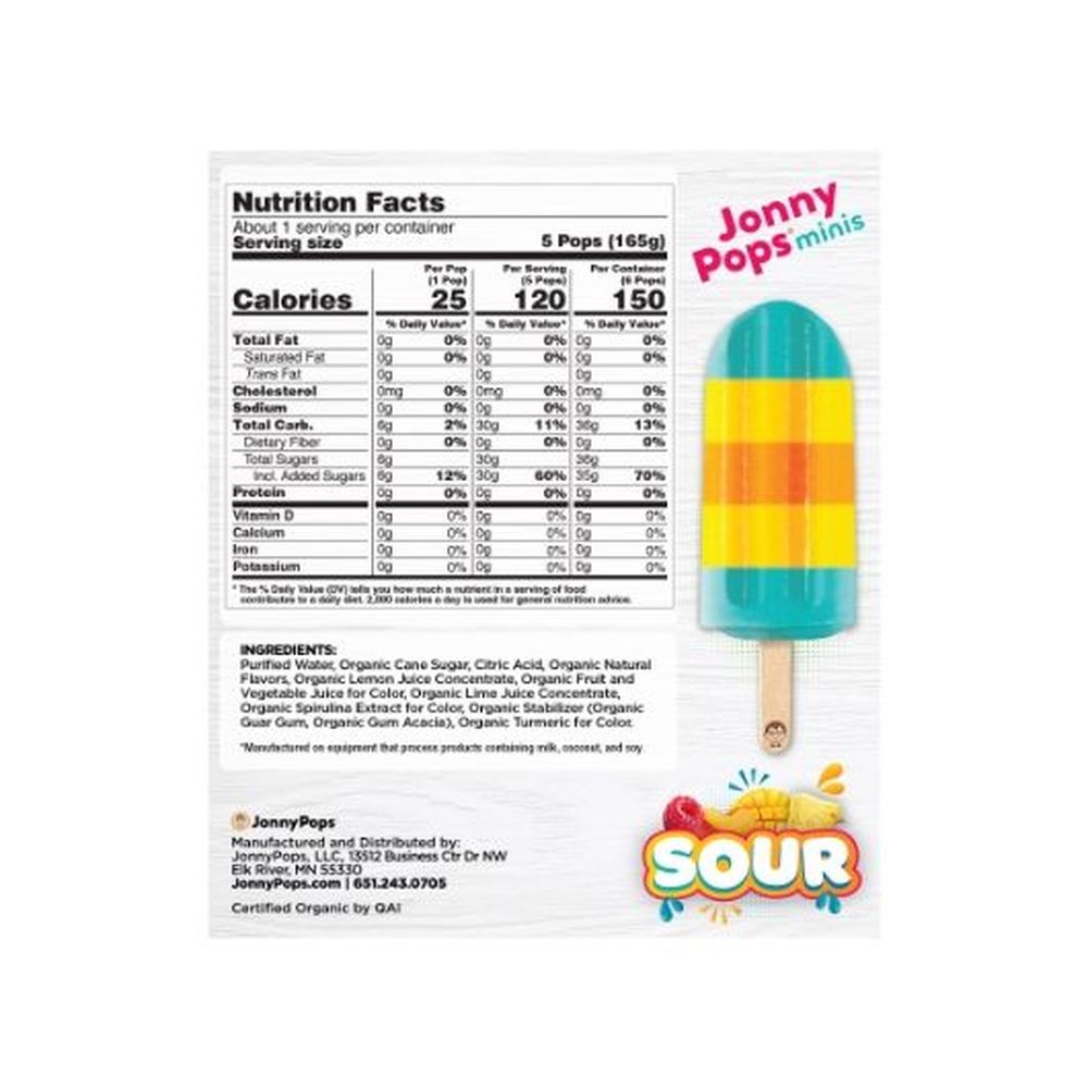 JonnyPops Organic Sour Blue Raspberry Splash Mini Pops, 6 count -- 6 per case