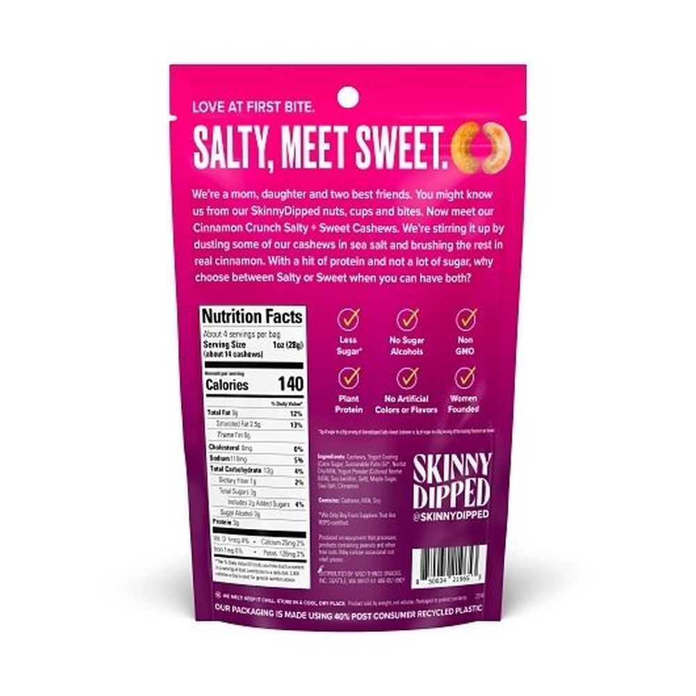 Skinny Dipped Cinnamon Crunch Salty And Sweet Cashews, 4 Ounce -- 10 Per Case