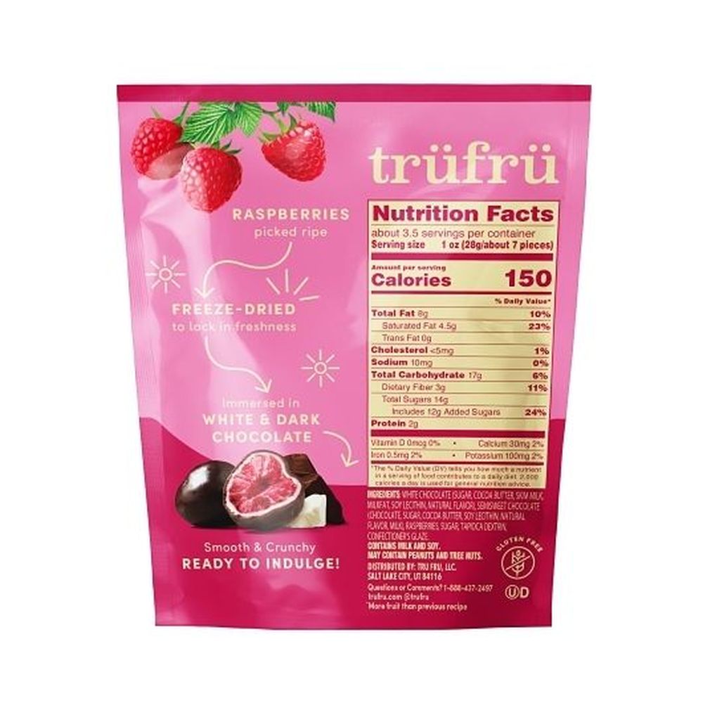 Tru Fru Hyper Dried Grab And Go Freeze Dried Raspberries In White And Dark Chocolate, 3.4 Ounce -- 6 Per Case