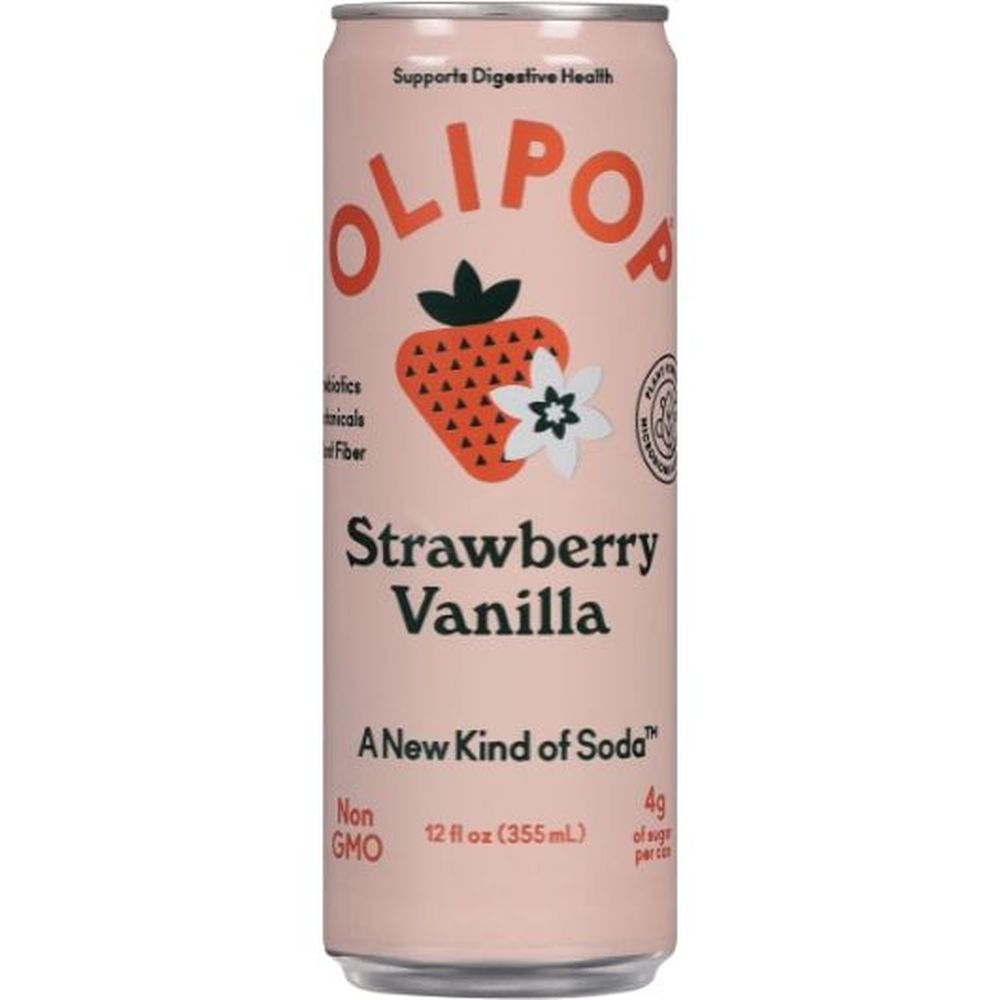 Olipop Strawberry Vanilla Prebiotic Soda, 12 Fluid Ounce -- 12 Per Case