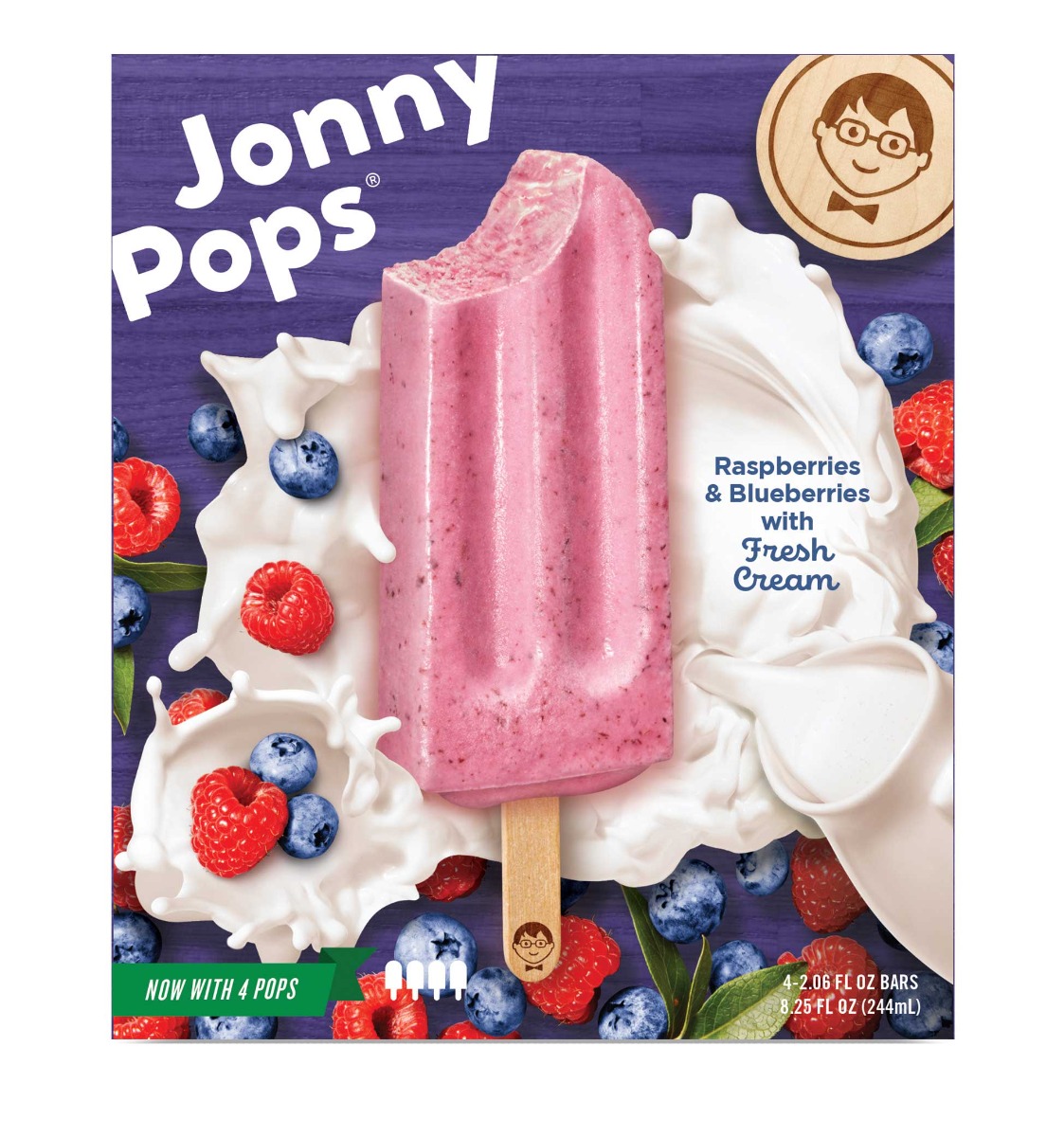 Jonnypops Raspberries Blueberries And Cream Smoothie Pops, 2.06 Fluid Ounce, 4 Count -- 6 Per Case