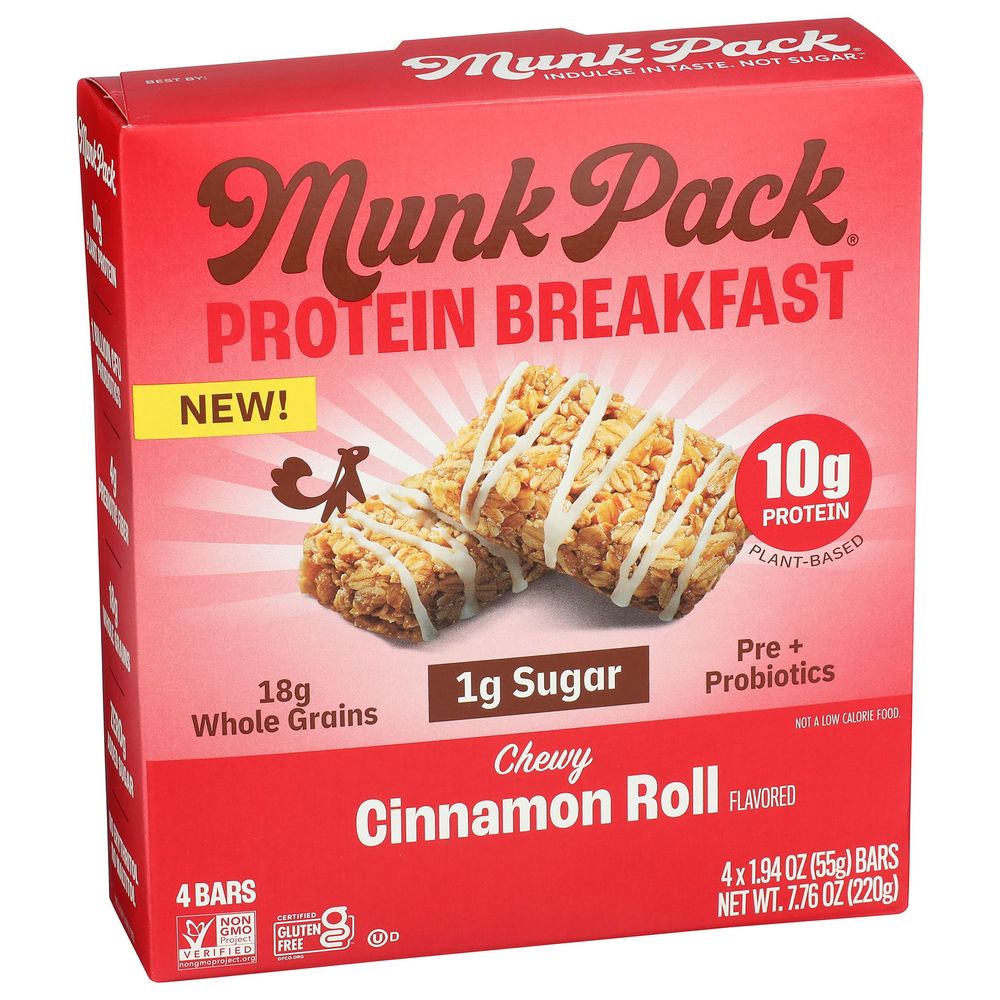 Munk Pack Chewy Cinnamon Roll Probiotic Protein Breakfast Bar, 7.76 Ounce -- 6 Per Case