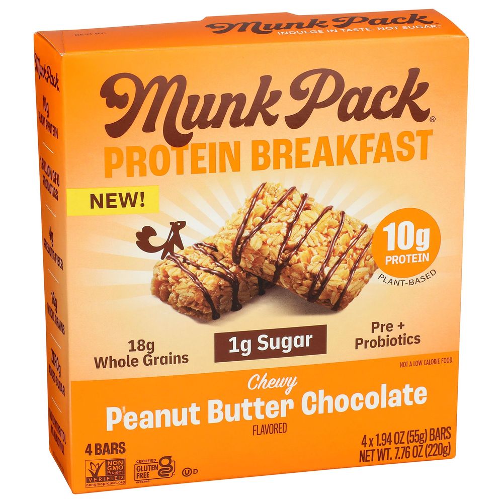 Munk Pack Chewy Peanut Butter Chocolate Probiotic Protein Breakfast Bar, 7.76 Ounce -- 6 Per Case