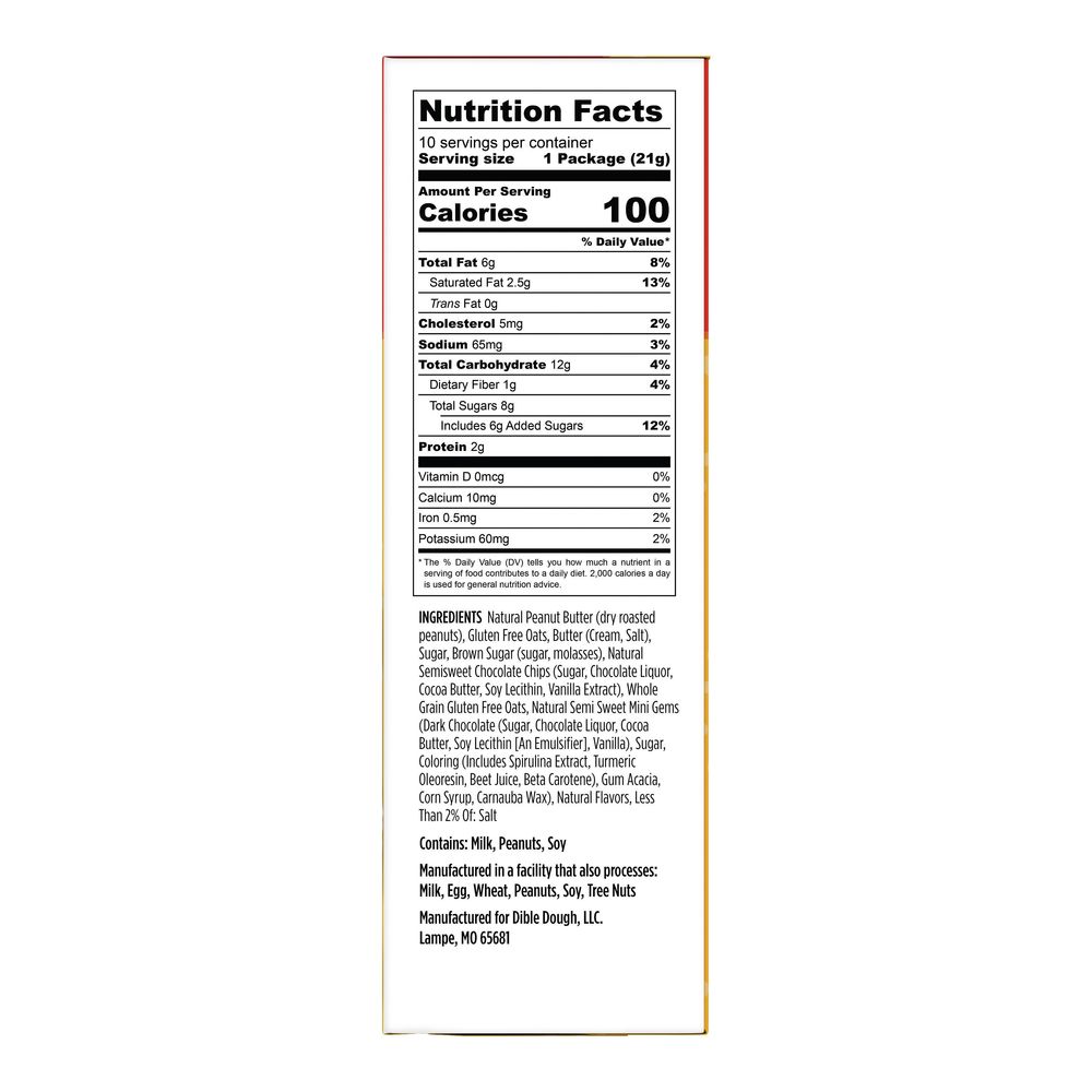 Dible Dough Monster Cookie Dough Snack Bar, 10 Count -- 6 Per Case
