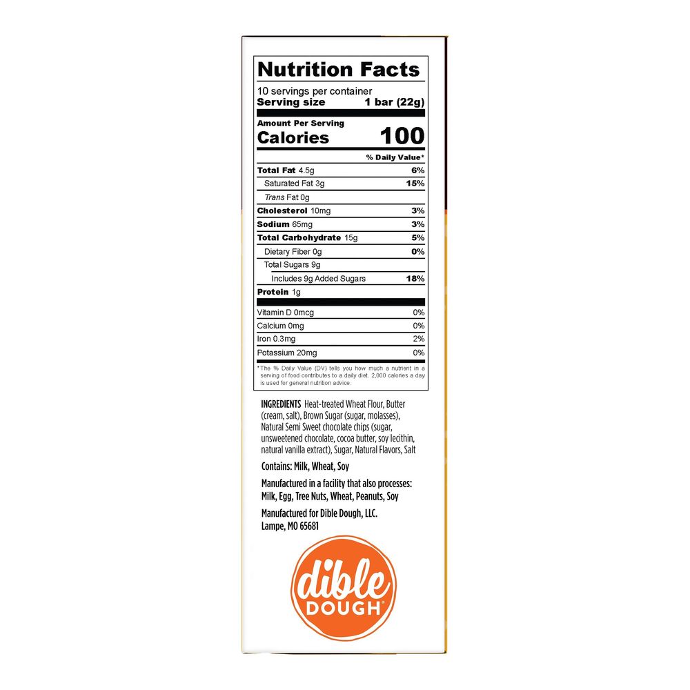Dible Dough Chocolate Chip Cookie Dough Snack Bar, 10 Count -- 6 Per Case
