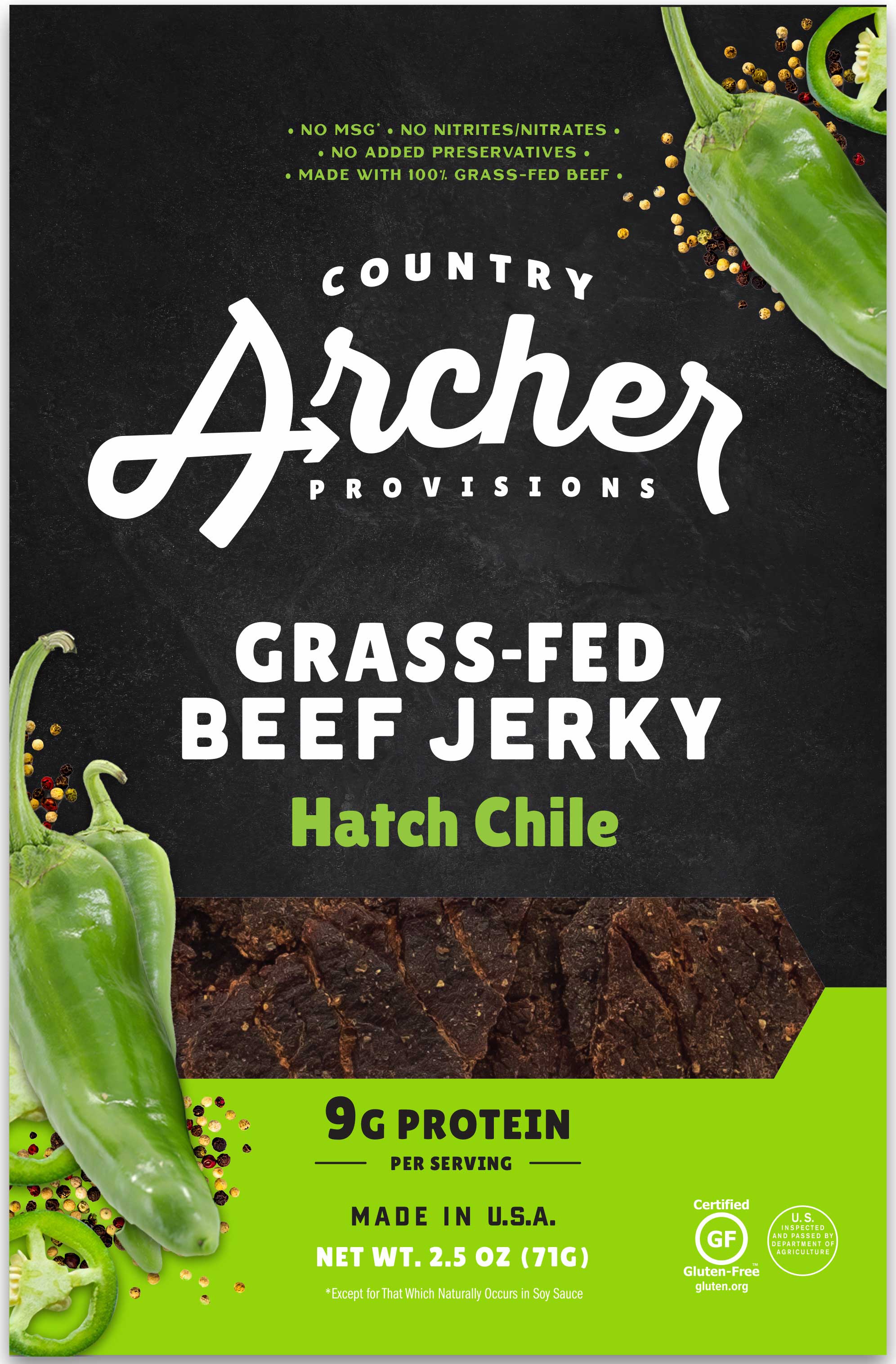 Archer Meat Snacks Hatch Chile Beef Jerky, 2.5 Ounce -- 12 Per Case.