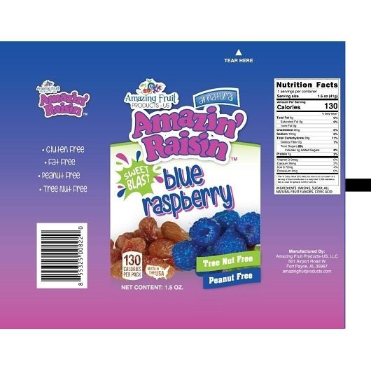 Amazin' Raisin Sweet Blast Blue Raspberry Infused Raisins, 1.5 Ounce -- 250 Per Case