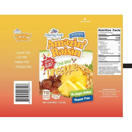 Amazin' Raisin Spicy Blast Pineapple Infused Raisins, 1.35 Ounce -- 250 Per Case