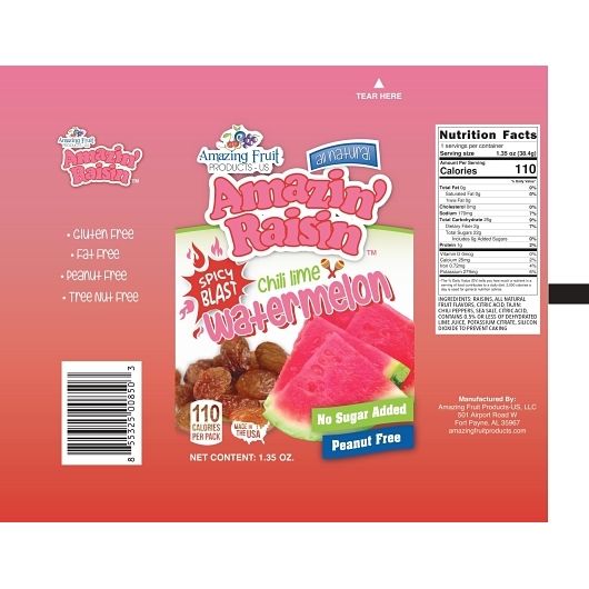 Amazin' Raisin Spicy Blast Watermelon Infused Raisins, 1.35 Ounce -- 250 Per Case