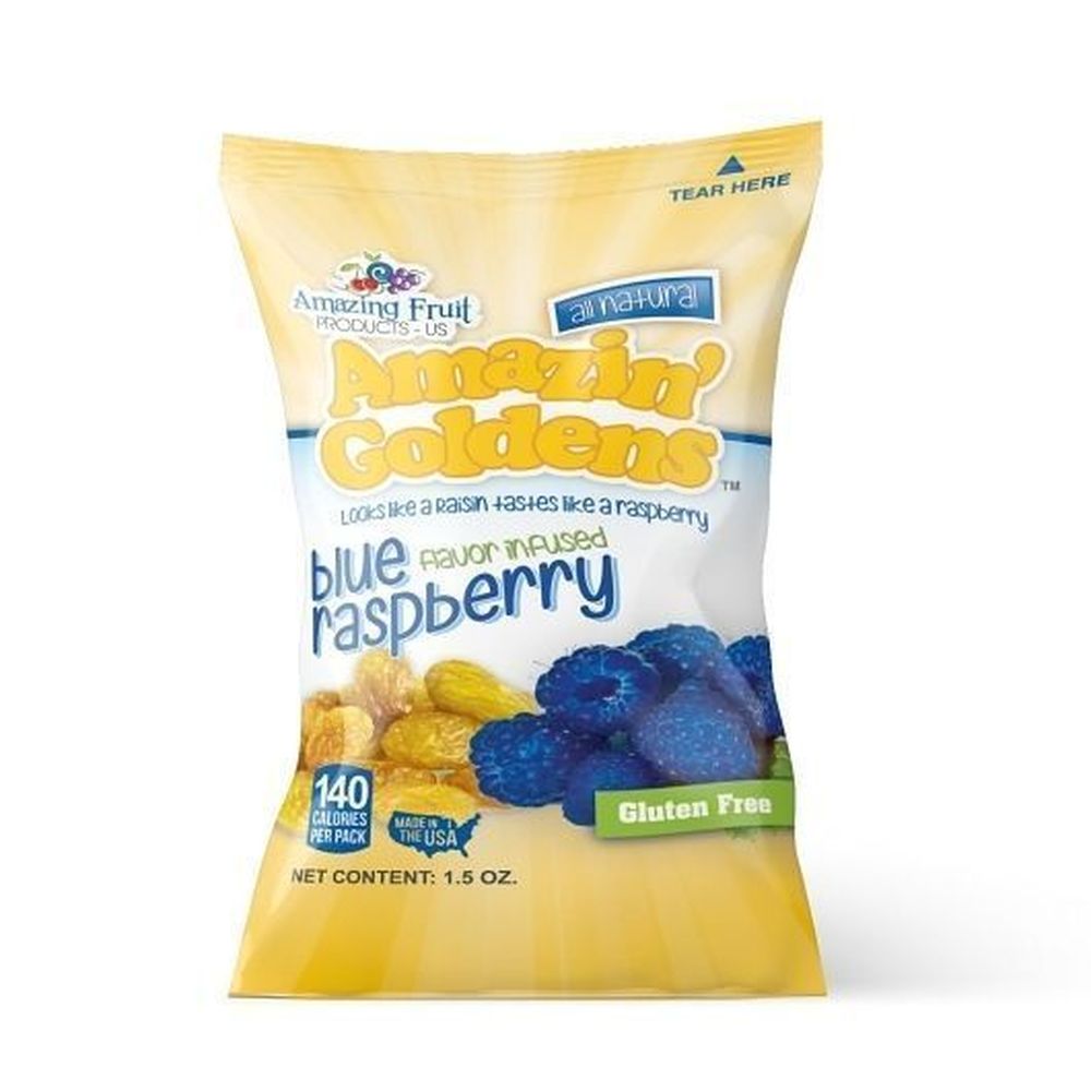 Amazin Goldens Blue Raspberry Flavored Raisins, 1.5 Ounce -- 250 per case