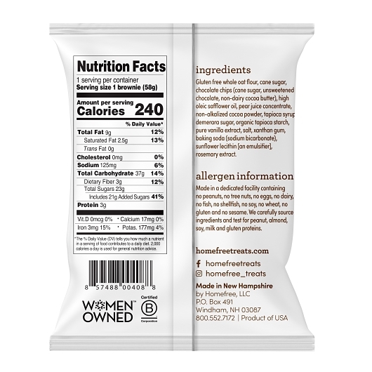Homefree Gluten Free Chocolate Chip Brownies, 2 Ounce -- 24 Per Case