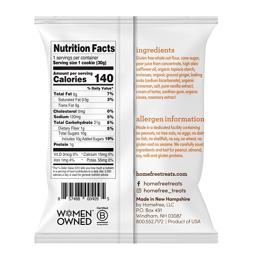 Homefree Gluten Free Ginger Snap Mini Cookies, 1 Ounce -- 36 per case