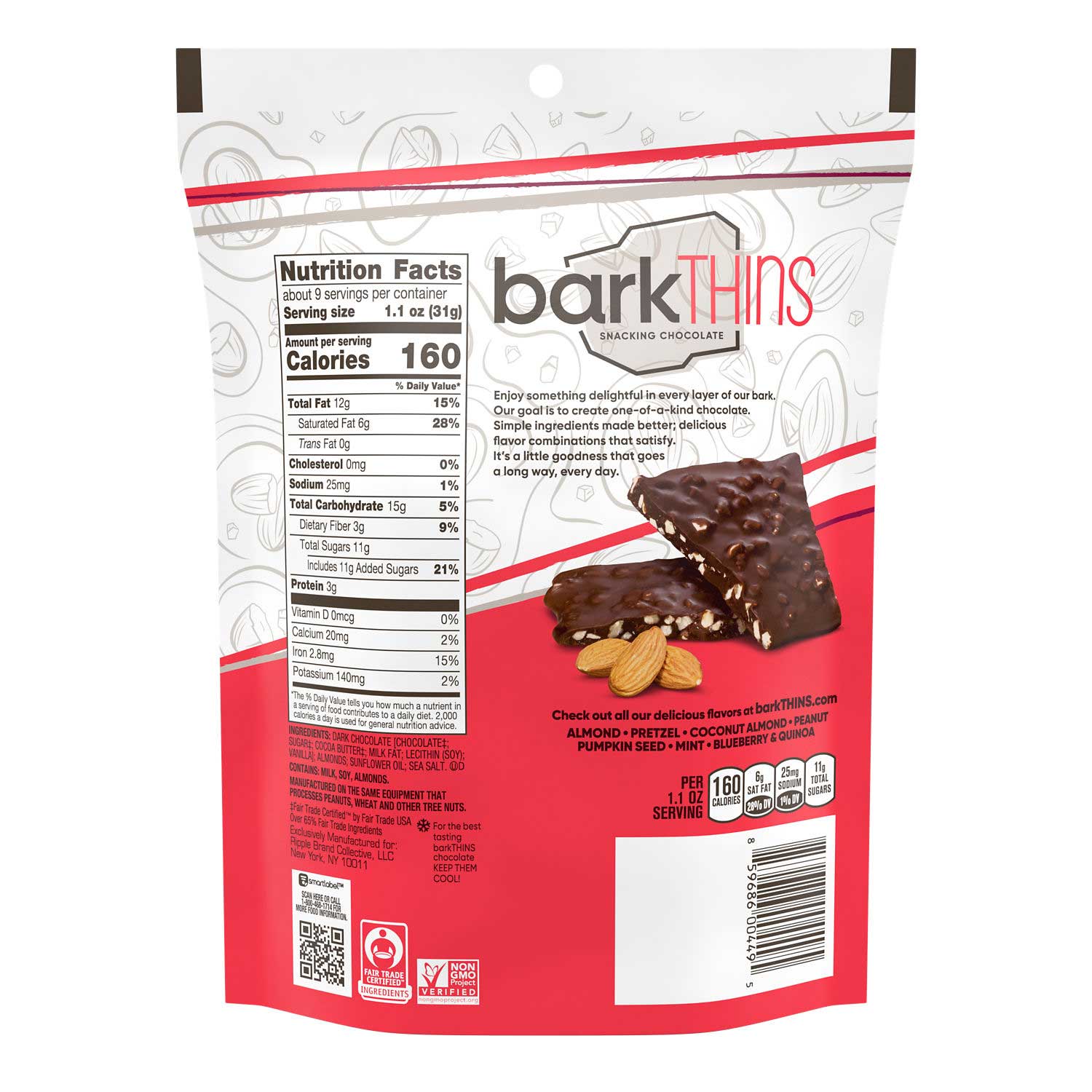 Bark Thins Dark Chocolate Almonds With Sea Salt, X Large Pouch, 10 Ounce -- 9 Per Case