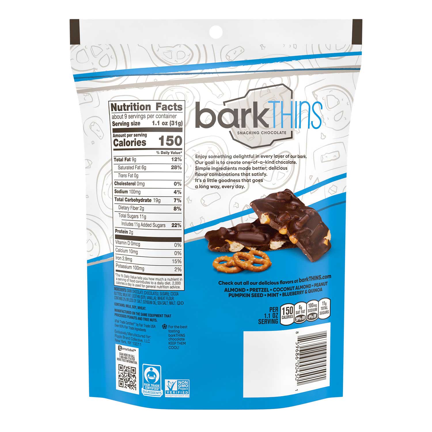 Bark Thins Dark Chocolate Pretzel With Sea Salt, X Large Pouch, 10 Ounce -- 9 Per Case