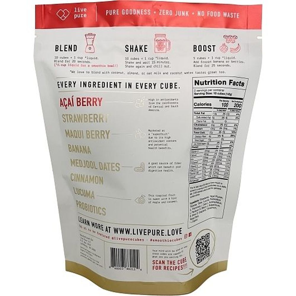 Live Pure Banana Super Berry Cinnamon Strawberry Acai Immunity Smoothie Cubes, 120 Count -- 6 Per Case