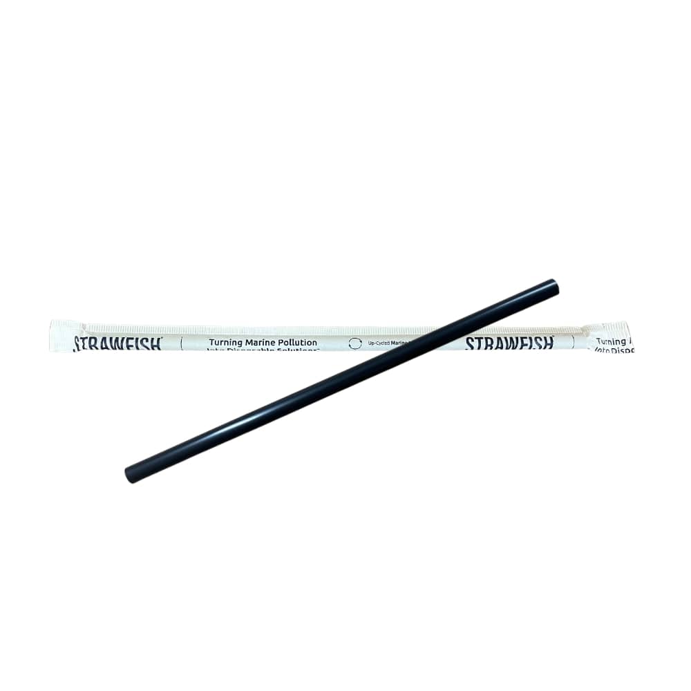 StrawFish Black Jumbo Wrapped Biodegradable Straw, 7.75 inch 6mm -- 5000 per case