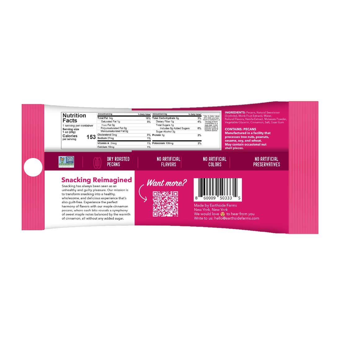 Earthside Farms Maple Cinnamon Pecans, 1 Ounce -- 6 Per Case