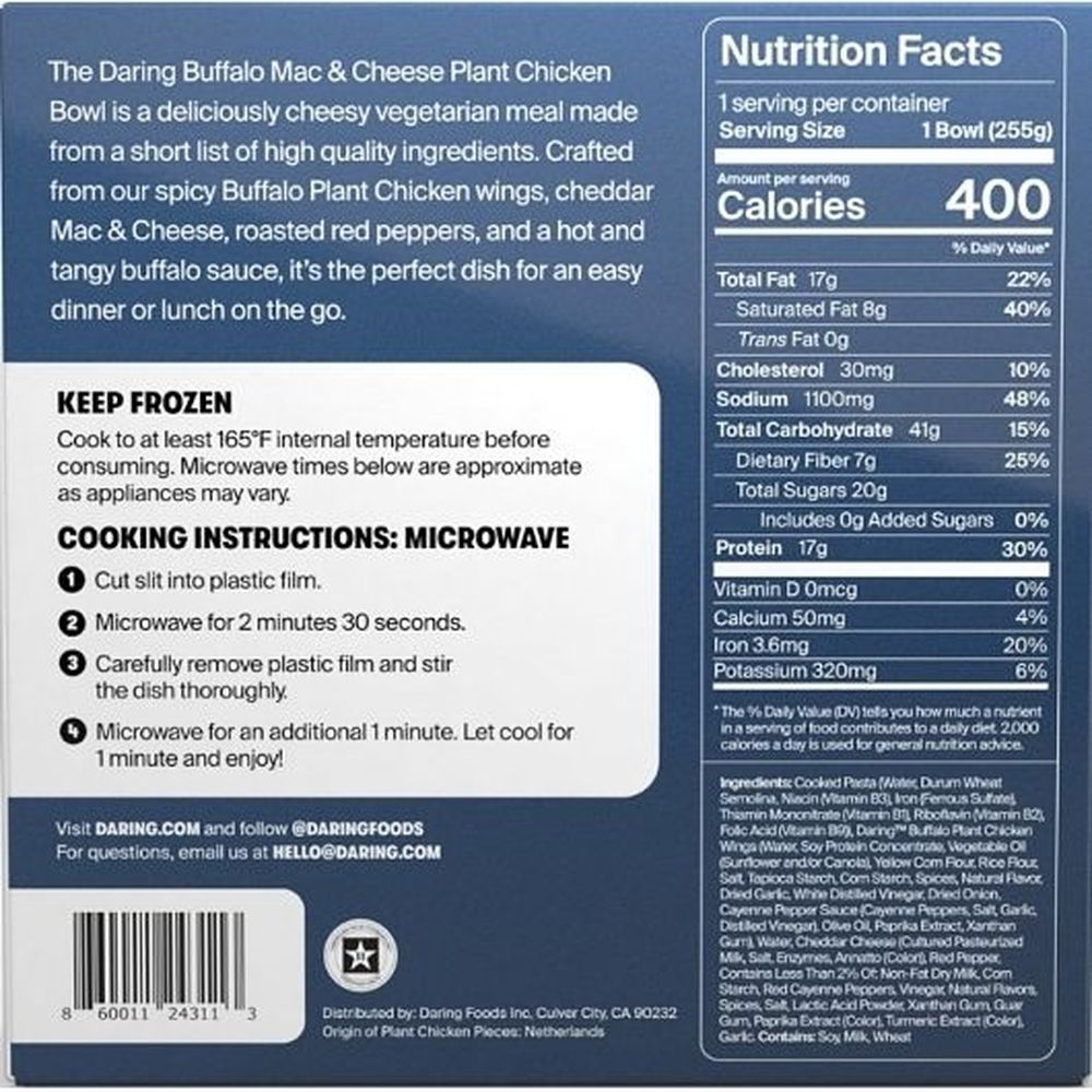 Daring Foods Buffalo Mac And Cheese Plant Chicken Bowl, 9 Ounce -- 6 Per Case