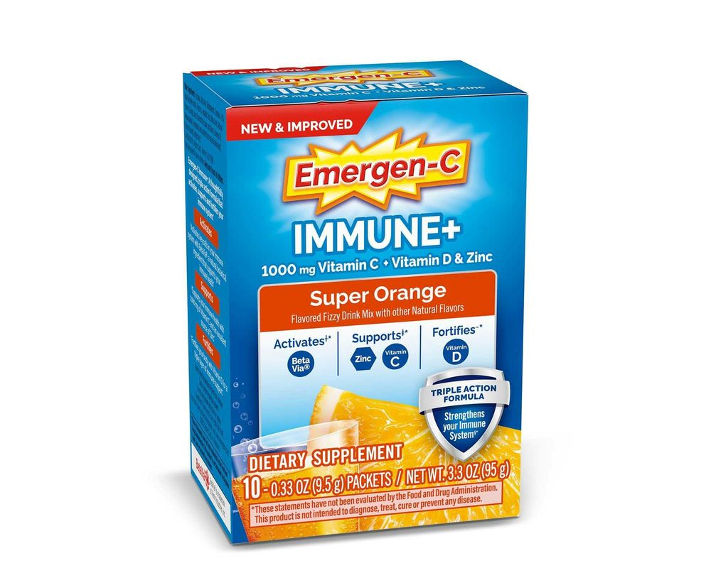 Emergen-C Immune Plus Super Orange with Triple Action Fizzy Drink Mix ...