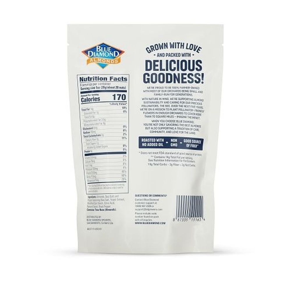 Blue Diamond Sea Salt And Black Pepper Almonds, 8 Ounce -- 12 Per Case
