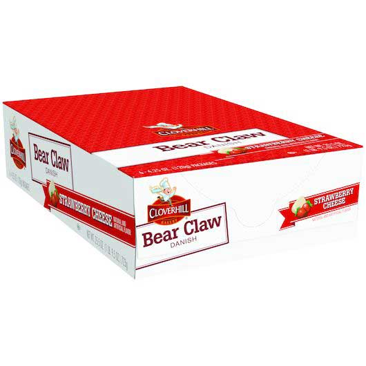 Cloverhill Bear Claw Strawberry Cheese Danish, 4.25 Ounce -- 36 Per Case