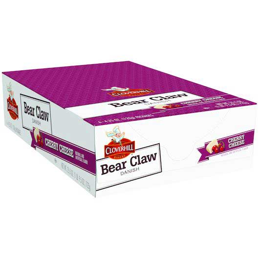 Cloverhill Bear Claw Cherry Cheese Danish, 4.25 Ounce -- 36 Per Case